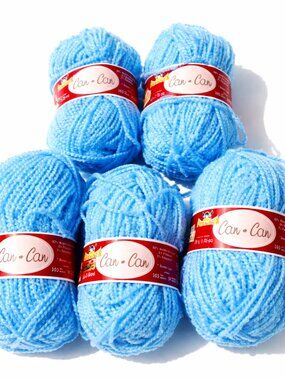 Vtg Phentex Can Can Yarn Lot 5 Cloud Blue No Dye Lot Baby Blanket Crochet knit